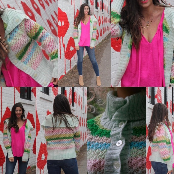 Free People Pastel Stripe Cardigan Sweater - Picture 7 of 8